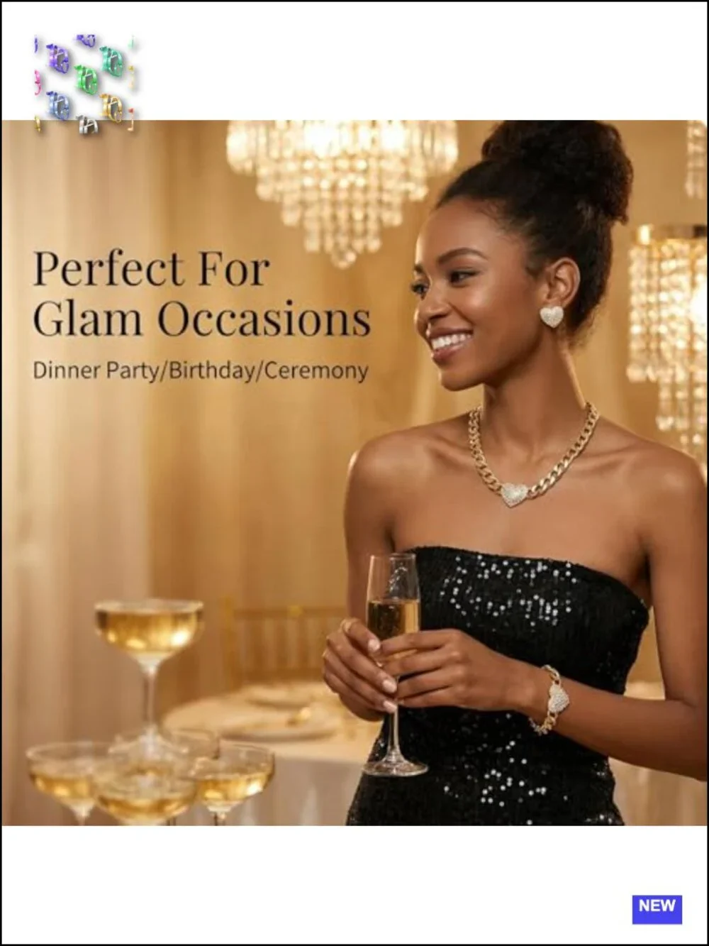 3-Piece Gold Tone Cuban Link Heart Jewelry Set with Necklace, Bracelet, Earrings